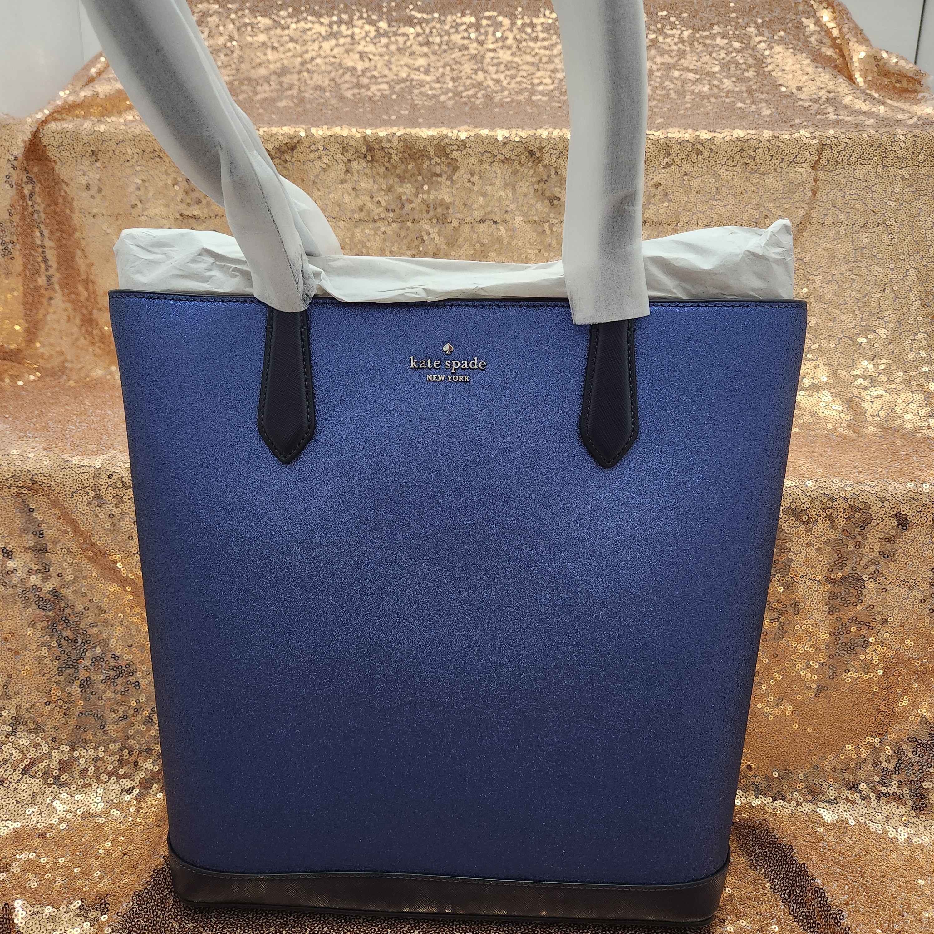 Kate Spade Parisian Navy Blue Glitter Tote Bag